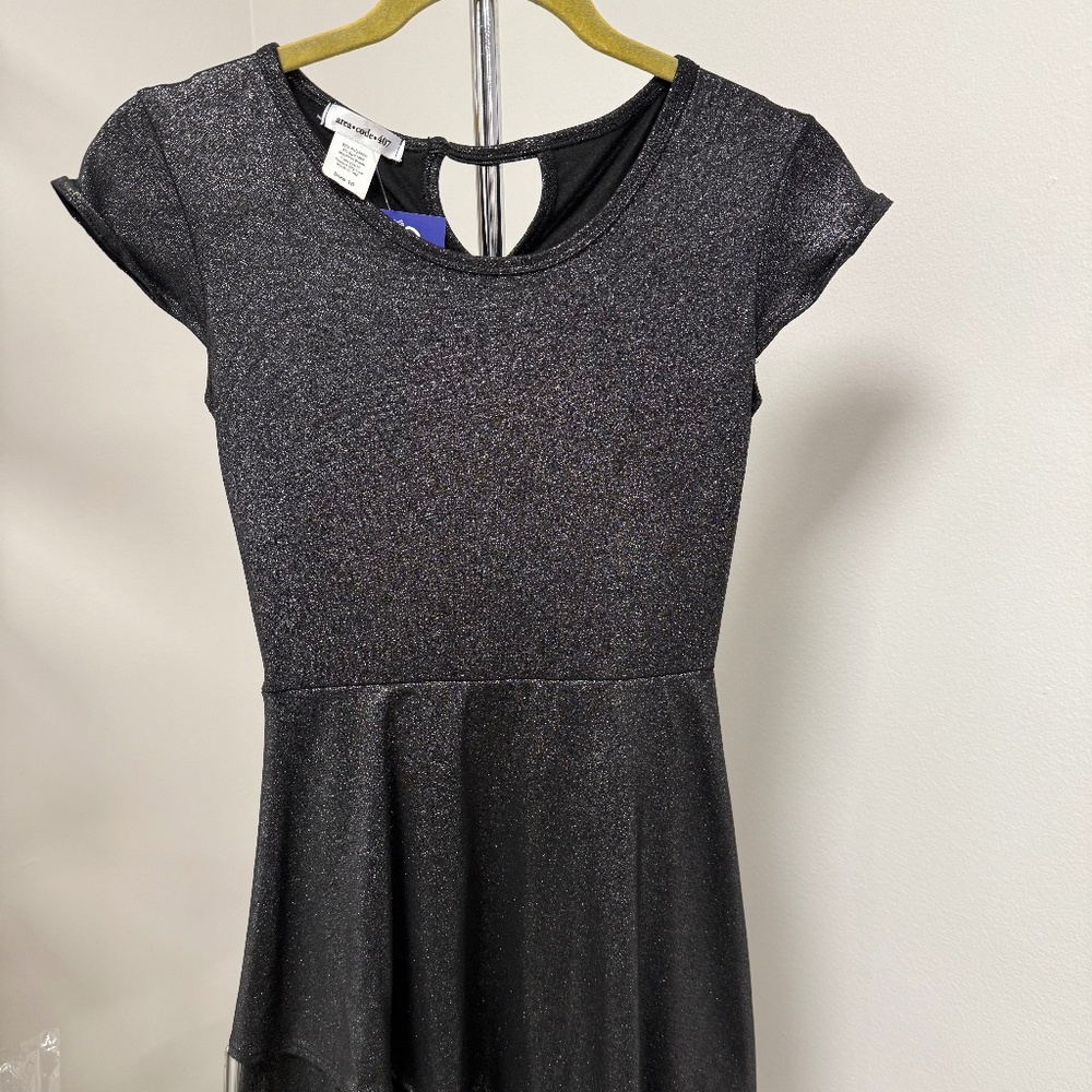 NWT Area Code 407 Short Sleeve Metallic Foil Dress, Double Hem, Kids Size 10